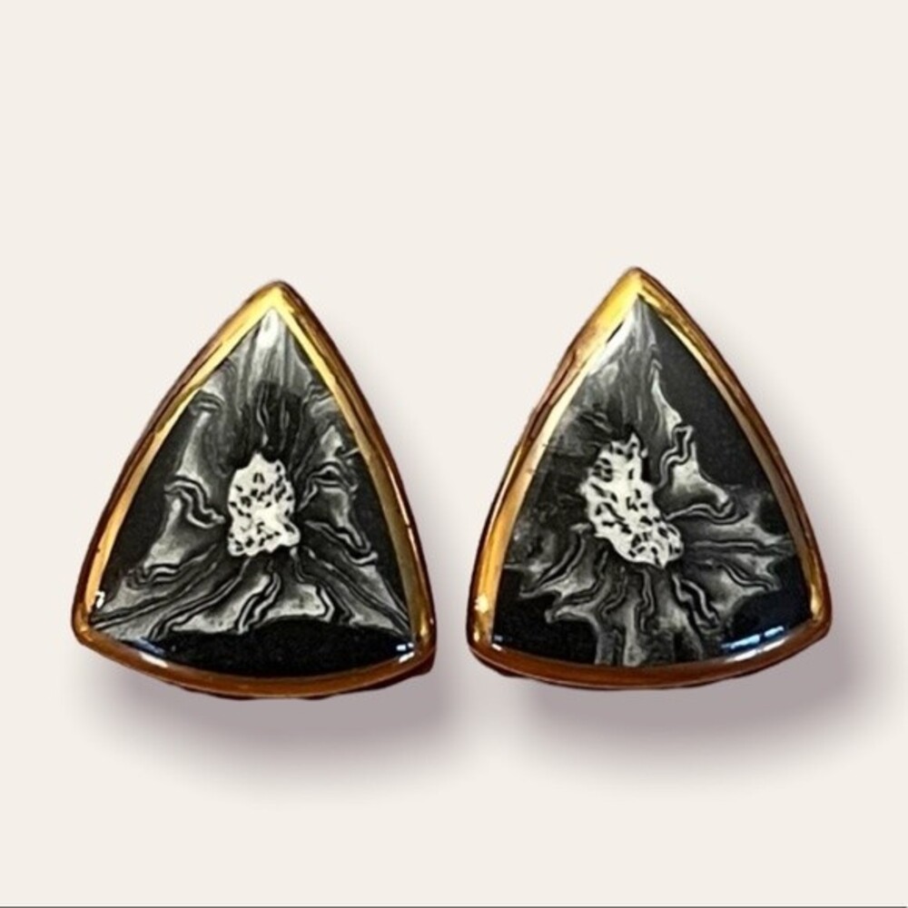 Vintage Drop Earrings Handmade Grey Abstract Floral Studs